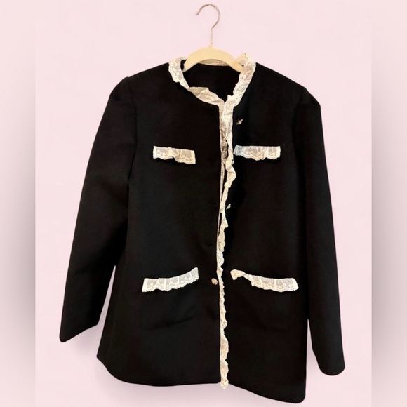 American Vintage Jackets & Blazers - Elegant Black Lace-Trimmed Women's Jacket
